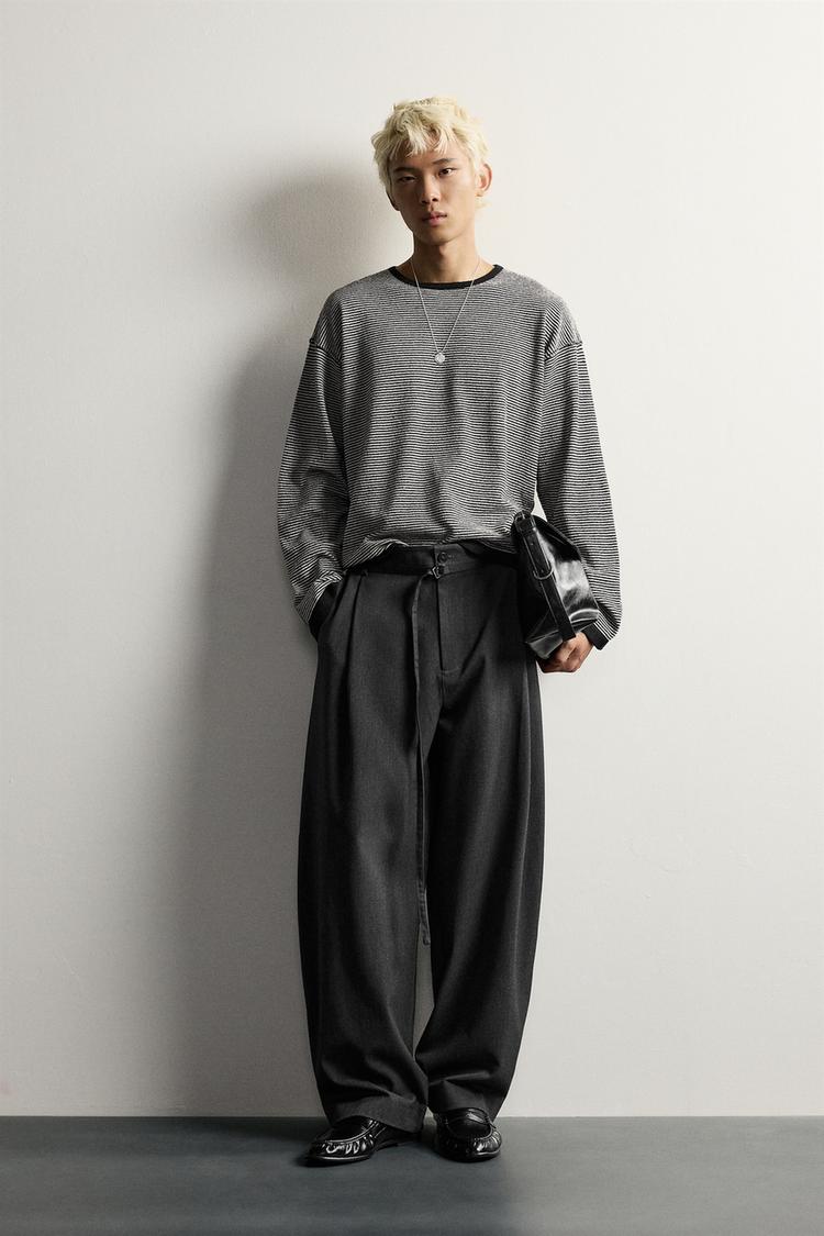 BALLOON FIT PLEATED BELTED TROUSERS
