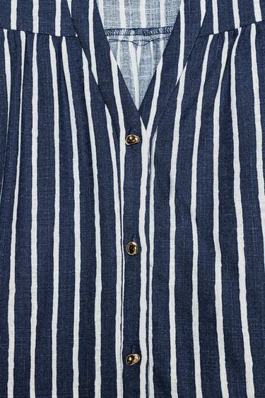 STRIPED LINEN BLEND SHIRT - Blue/White by Zara - Image 4