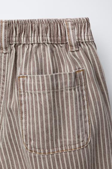 PANTALON BAGGY EN SERGÉ À RAYURES - Marron / Taupe de Zara - Image 3