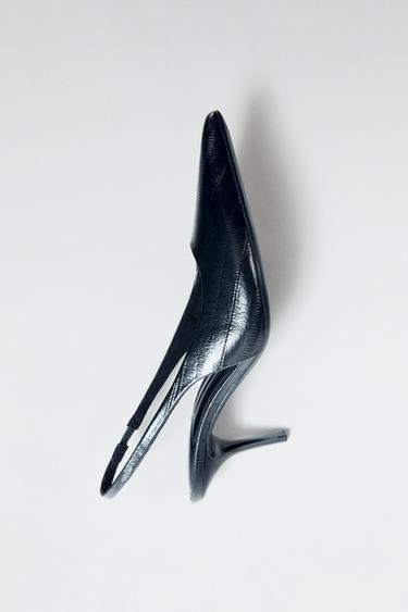 Zara TEXTURED SLINGBACK HEELS - Black