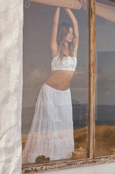 Zara LONG TIERED SKIRT - Oyster-white