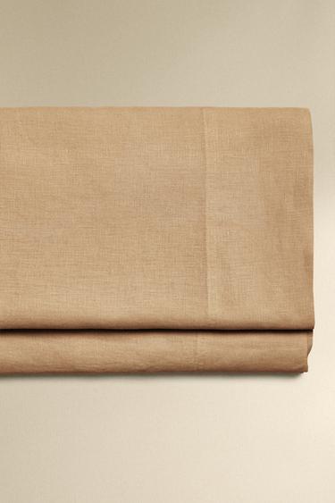 WASHED LINEN FLAT SHEET (140 GXM²) - camel by Zara