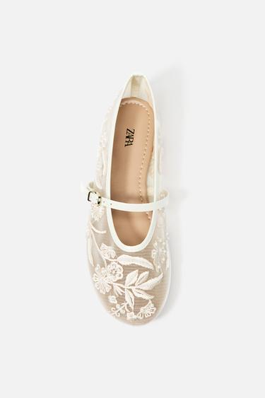 EMBROIDERED MESH BALLERINAS - White by Zara