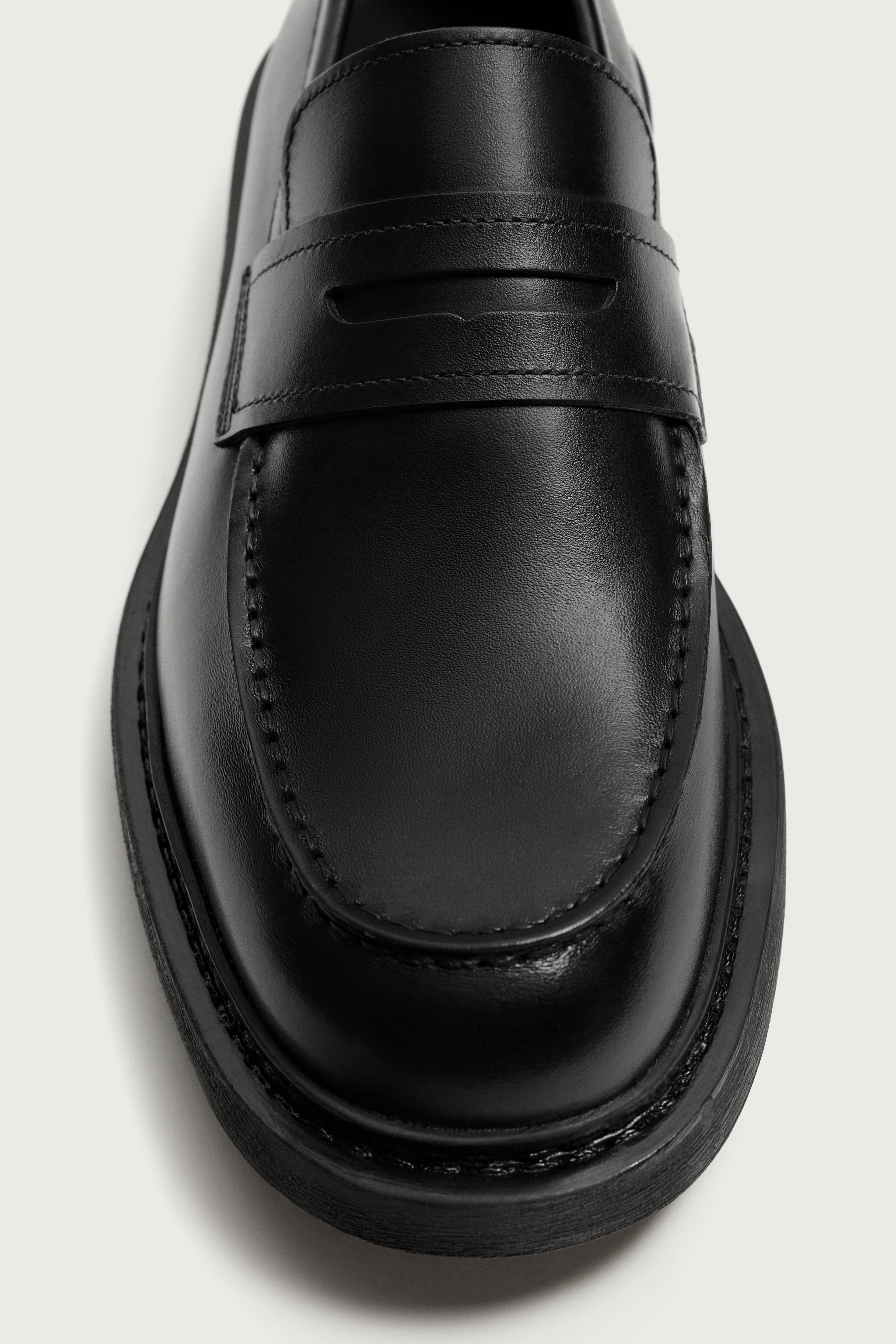 ペニーストラップ レザートラックソールローファー - ブラック | ZARA