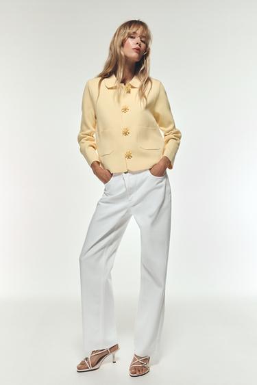 PLAIN KNIT JACKET WITH BEADED BUTTONS - Yellow by Zara