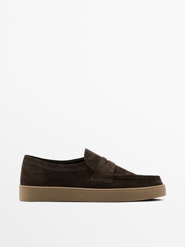 Zara Split suede penny loafers - Brown