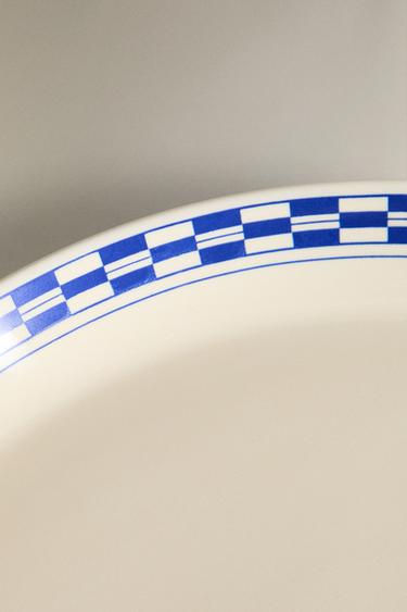 CERAMIC DINNER PLATE WITH CHECKED EDGE - Ecru by Zara - Image 4