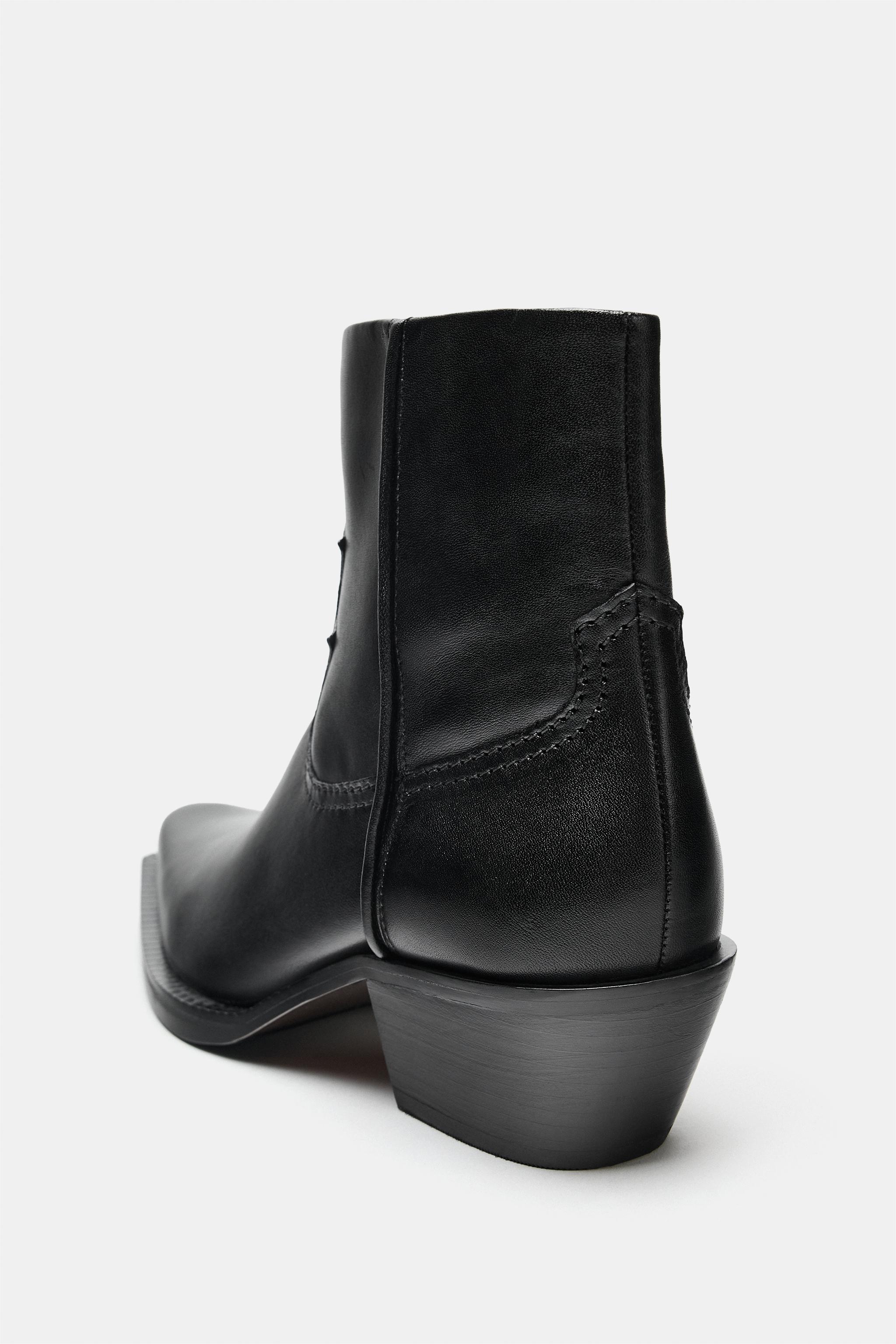LEATHER COWBOY HEEL BOOTS - Black | ZARA United States