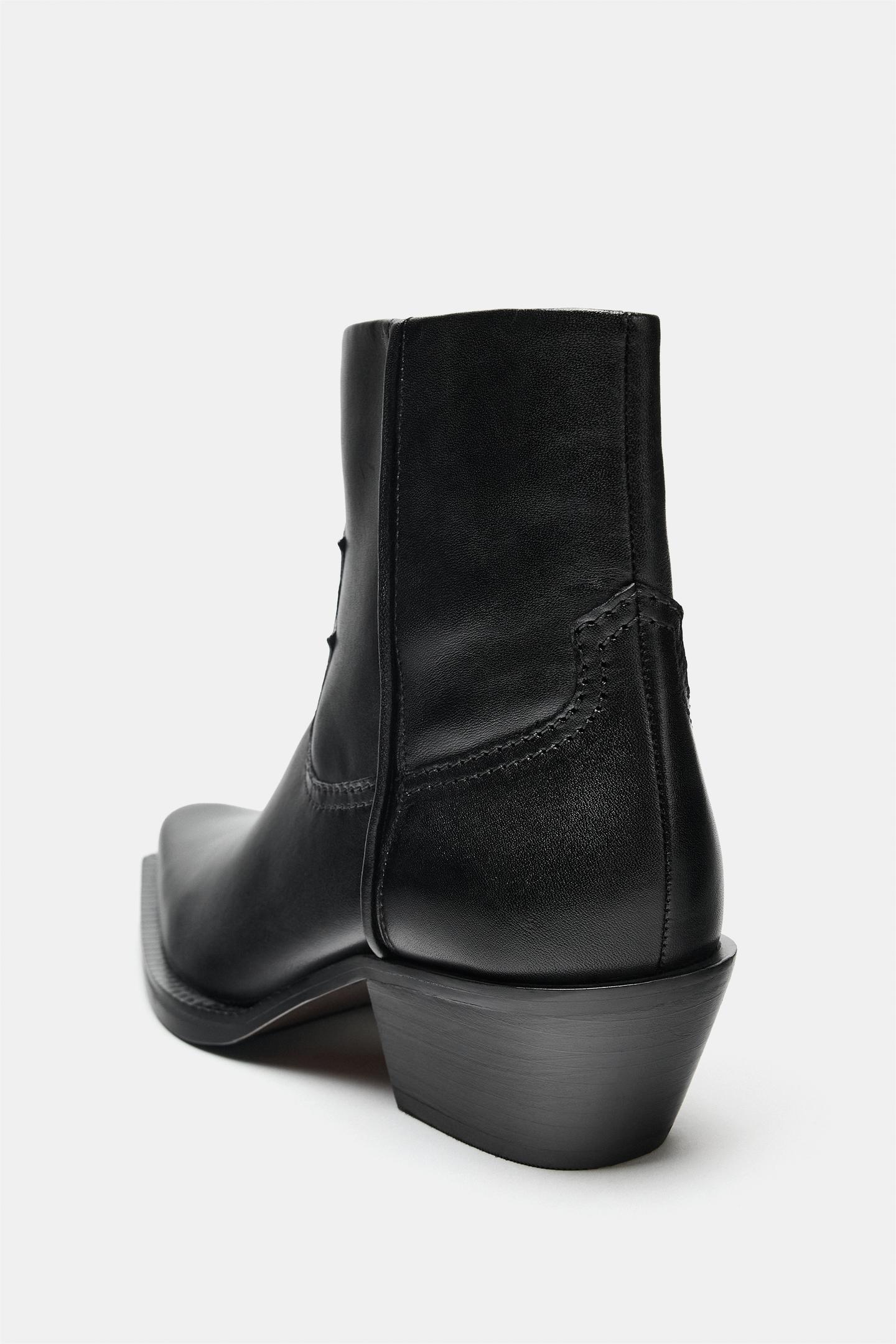 Женские ботинки Zara Leather Cowboy Heel, цвет: Чёрный — фото 6