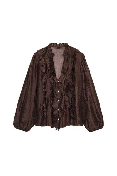 Zara RUFFLED BLOUSE - Brown