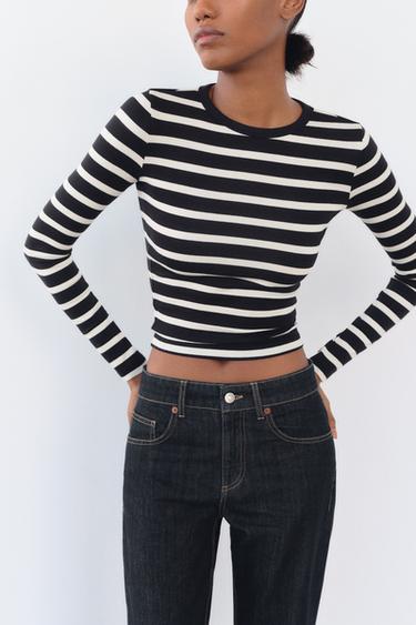 Zara LONG SLEEVE COTTON MODAL T-SHIRT - striped