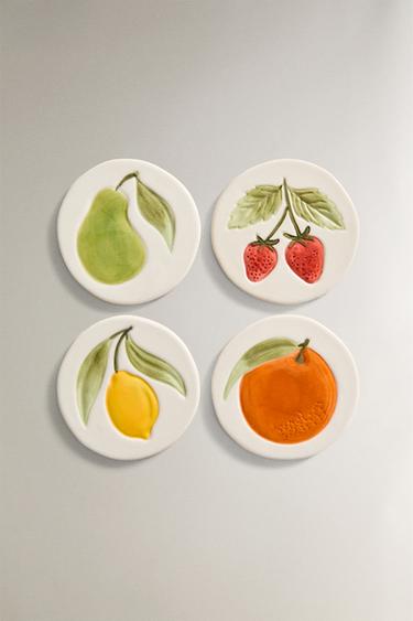 PACK OF FRUIT STONEWARE COASTERS (PACK OF 4) - Yellow by Zara