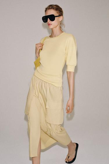 T-SHIRT CÔTELÉ MANCHES AMPLES - Jaune moyen de Zara - Image 4