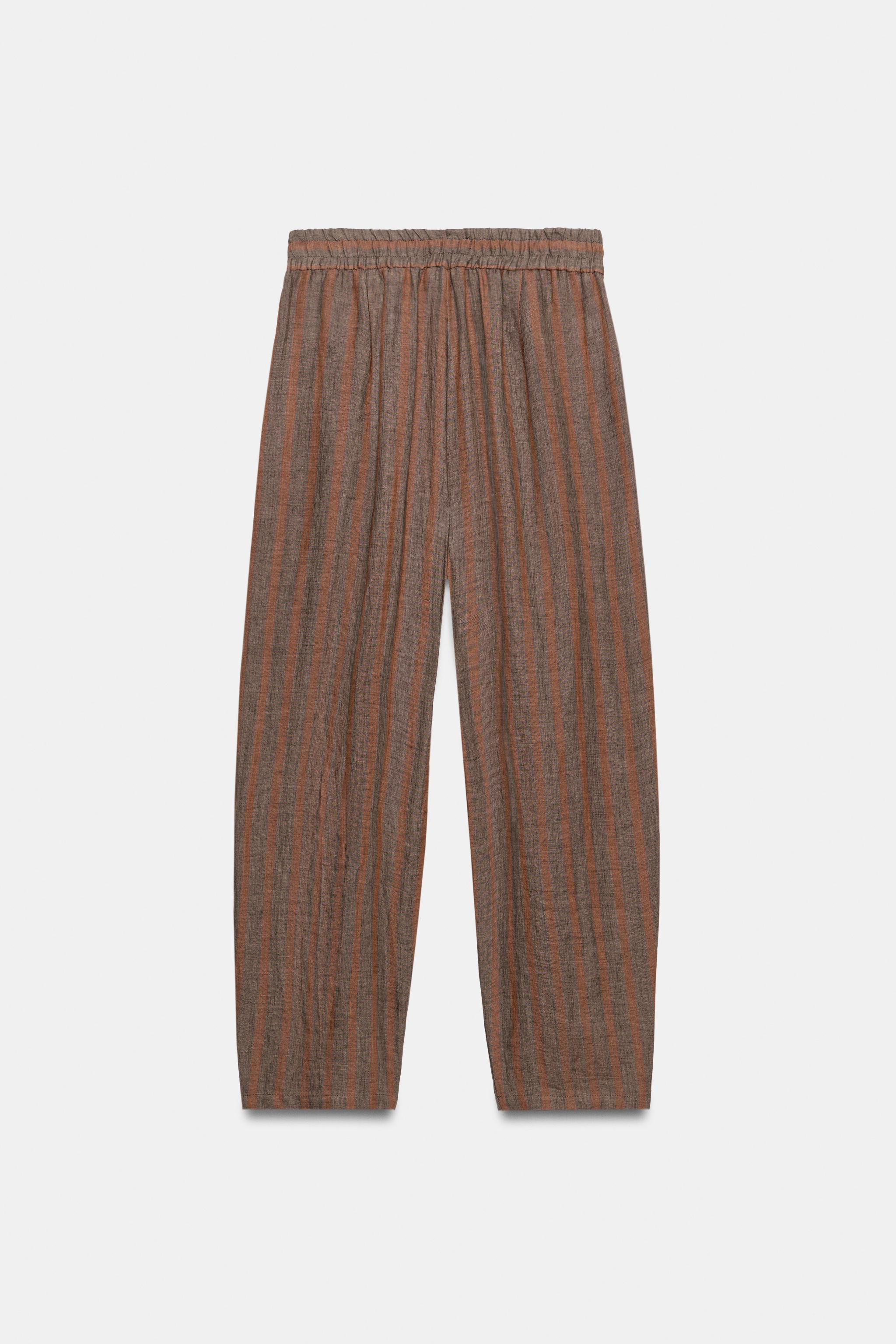 100% LINEN STRIPED PANTS