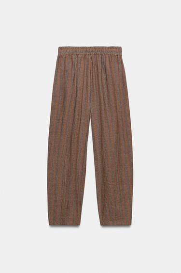 100% LINEN STRIPED TROUSERS - Brown Stripes by Zara - Image 5