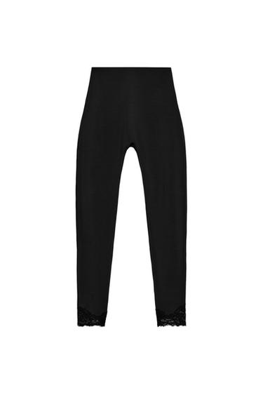Zara POLYAMIDE LACE LEGGINGS - Black