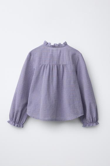 CHECK SHIRT WITH RUFFLE TRIM - Blue by Zara - Image 1