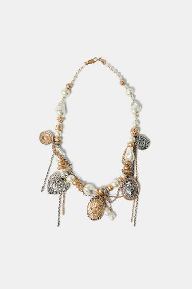 Zara MEDALLION PEARL CAMEO NECKLACE - Golden