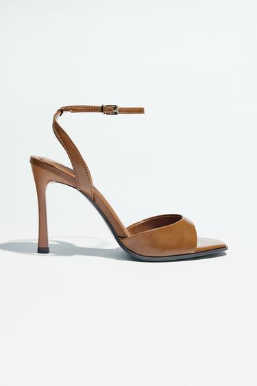 PATENT-FINISH HIGH-HEEL SANDALS - Brown by Zara