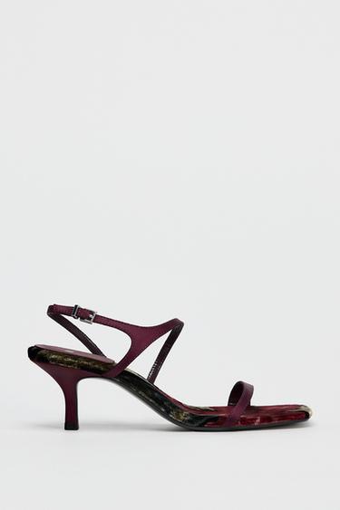VELVET PRINT HEELED SANDALS - Burgundy Red by Zara - Image 0