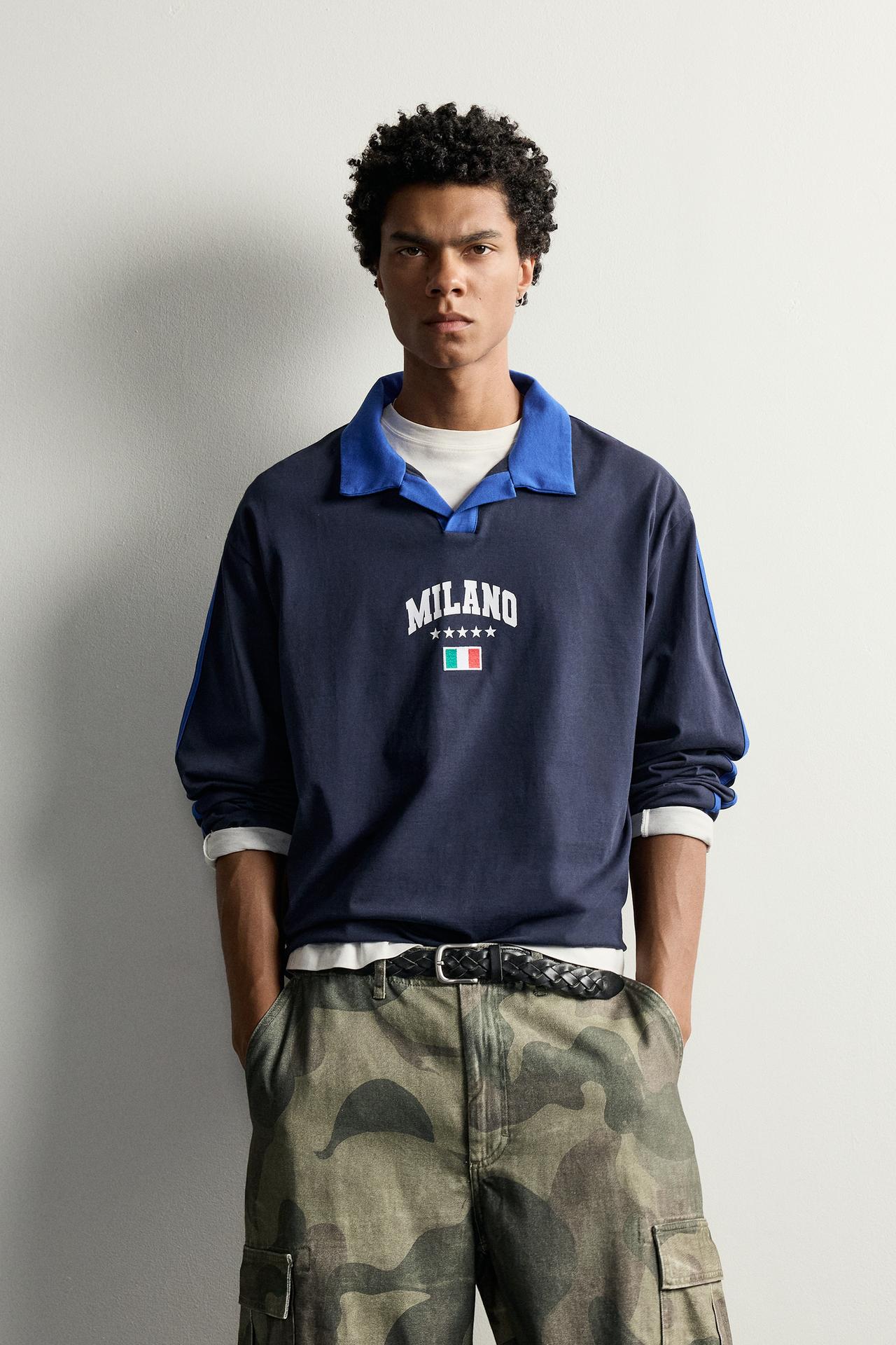 RELAXED FIT FLAG POLO SHIRT — Blue