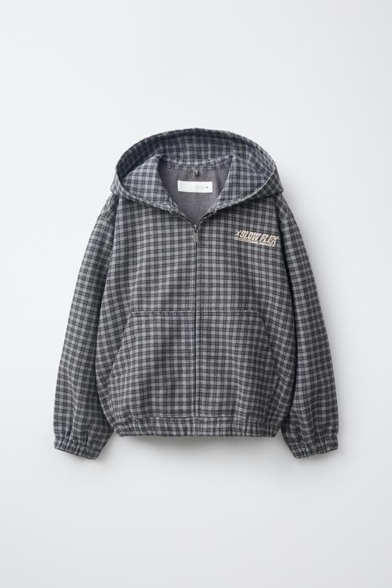 SOBRECAMISA CAPUCHA CUADROS - Gris antracita de Zara - Imagen 0
