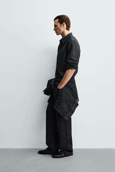 COTTON/LINEN DENIM SHIRT - Black by Zara - Image 3