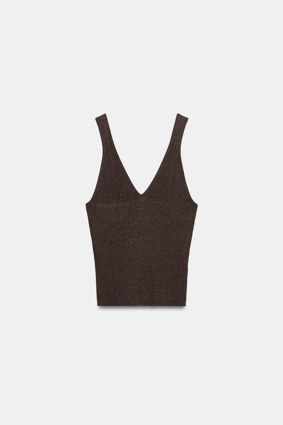 TOP EN MAILLE À BRETELLES - Marron de Zara - Image 3