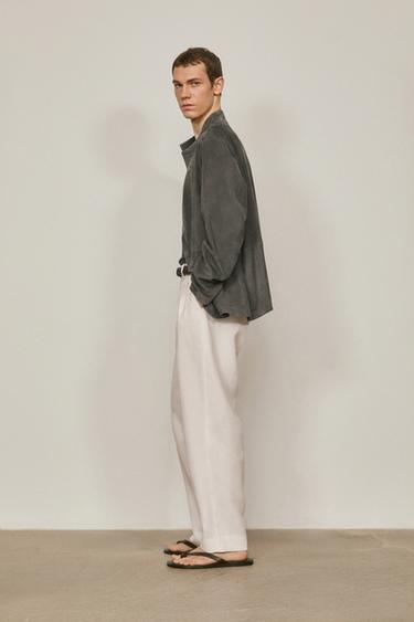 Zara Suede leather overshirt with stand collar - LIMITED EDITION - Anthracite grey