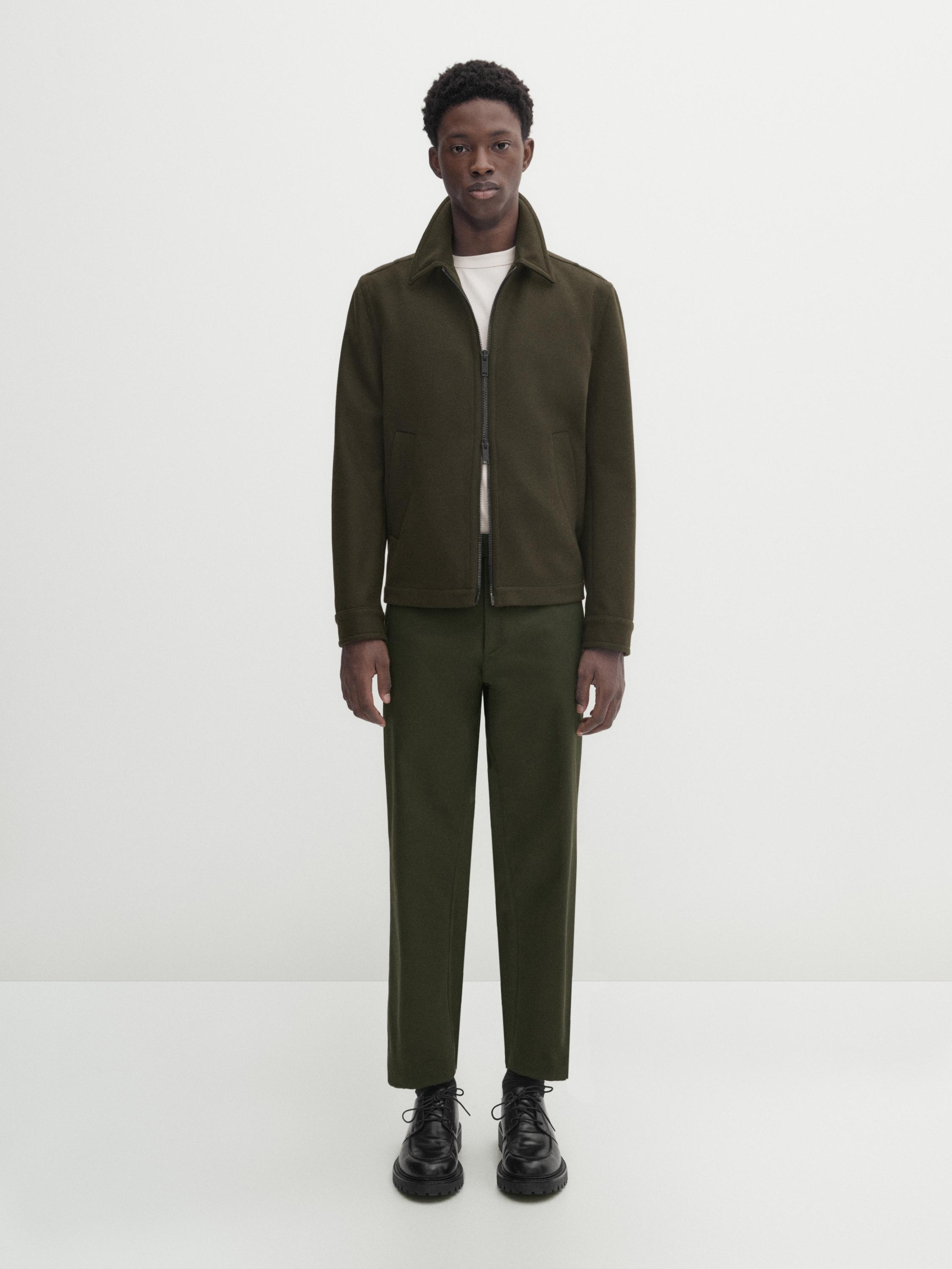 Wool blend jacket with zip - Studio - olive green | ZARA