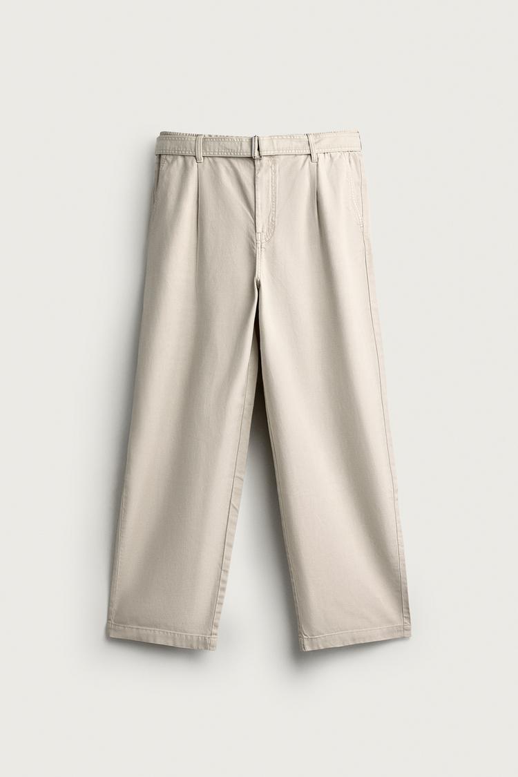 RELAXED FIT PLEATED TROUSERS WITH BELT
