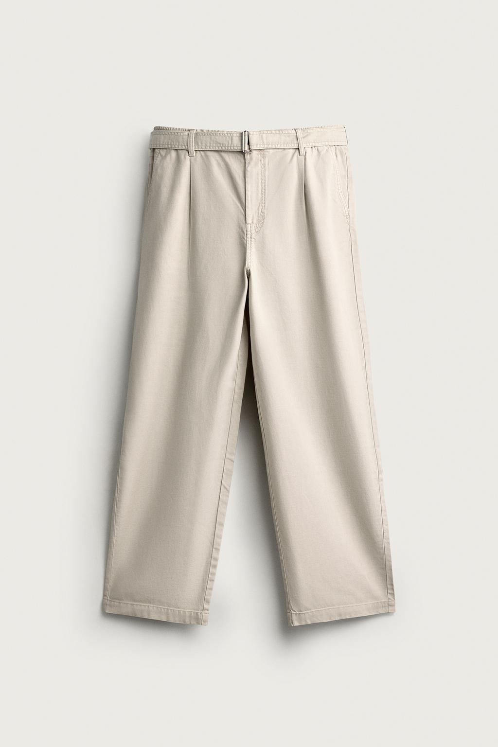 RELAXED FIT PLEATED TROUSERS WITH BELT