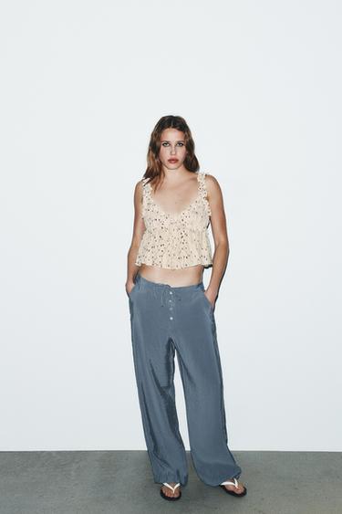 LOOSE-FITTING TROUSERS WITH BUTTONS - Blue marl by Zara