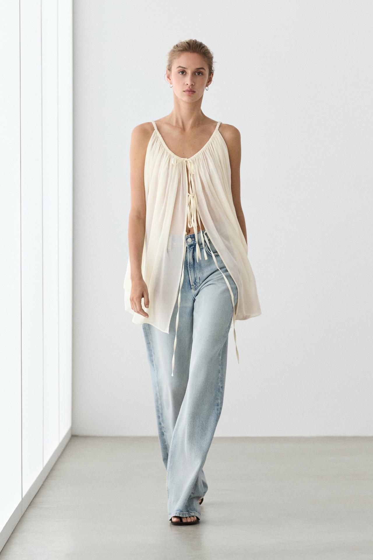 Cotton cupro blend camisole with bow details — Ecru