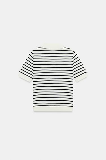 POLO EN MAILLE À RAYURES ET MANCHES COURTES - rayures de Zara - Image 5