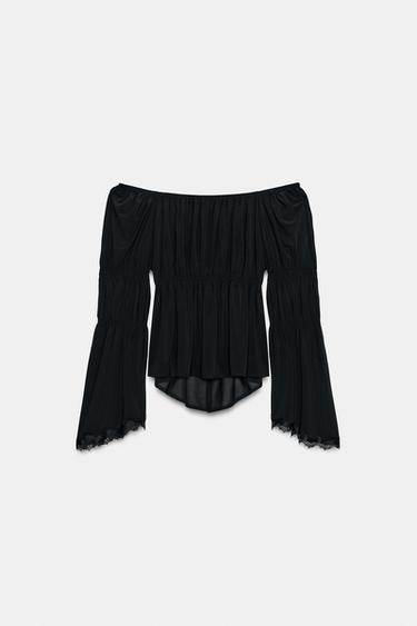 TOP BIMATIÈRE AVEC DENTELLE - Noir de Zara - Image 6