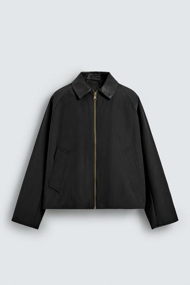CONTRAST COLLAR OVERSHIRT - Black by Zara