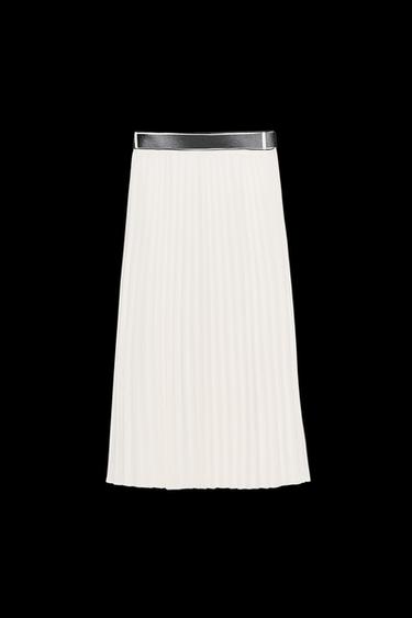 Zara BELTED PLEATED MIDI SKIRT - Ecru