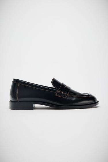 Zara CONTRASTING LEATHER LOAFERS - Black