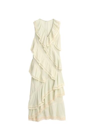 СУКНЯ З ВОЛАНАМИ ТА МЕРЕЖИВОМ LIMITED EDITION - Світло-зелений Zara