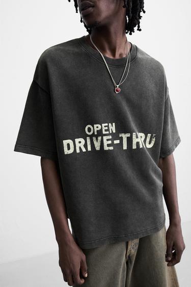 SWEAT DÉLAVÉ GRAPHIQUES IMPRIMÉS - Anthracite foncé de Zara - Image 4
