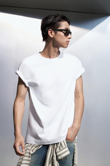 Zara 寬鬆版雙面織紋棉質T恤 - 白色