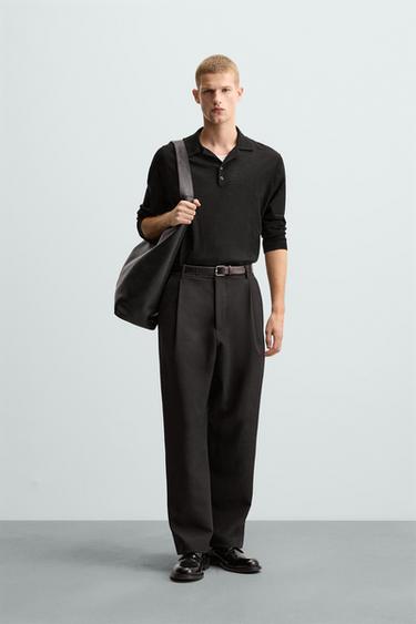 Zara RELAXED FIT PLEATED PANTS - Black