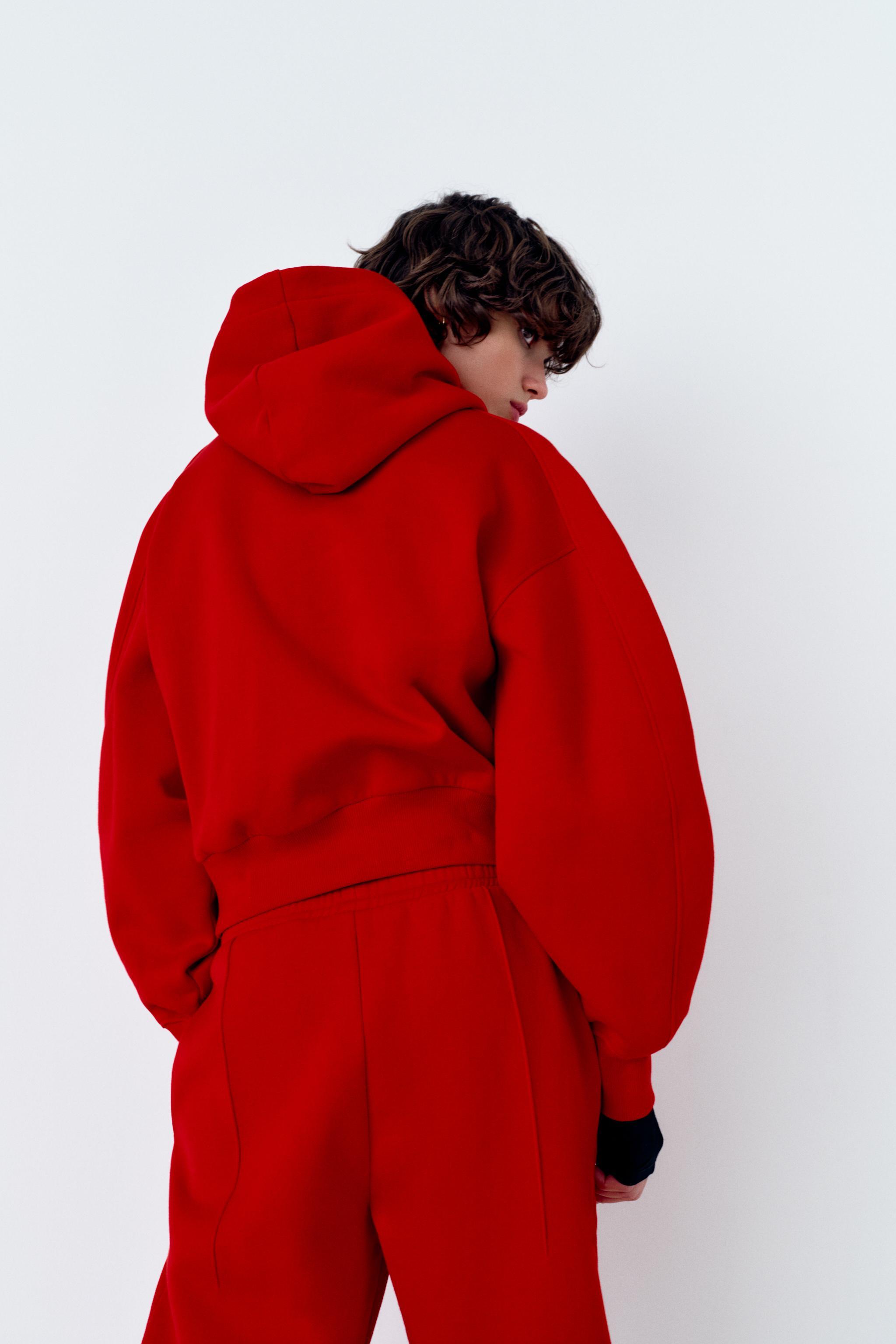 Zara Basics Womens Ladies Red Hoodie Sweatshirt Size L NEW