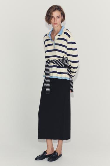 STRIPED COLORBLOCK KNIT POLO — Ecru / Blue 3