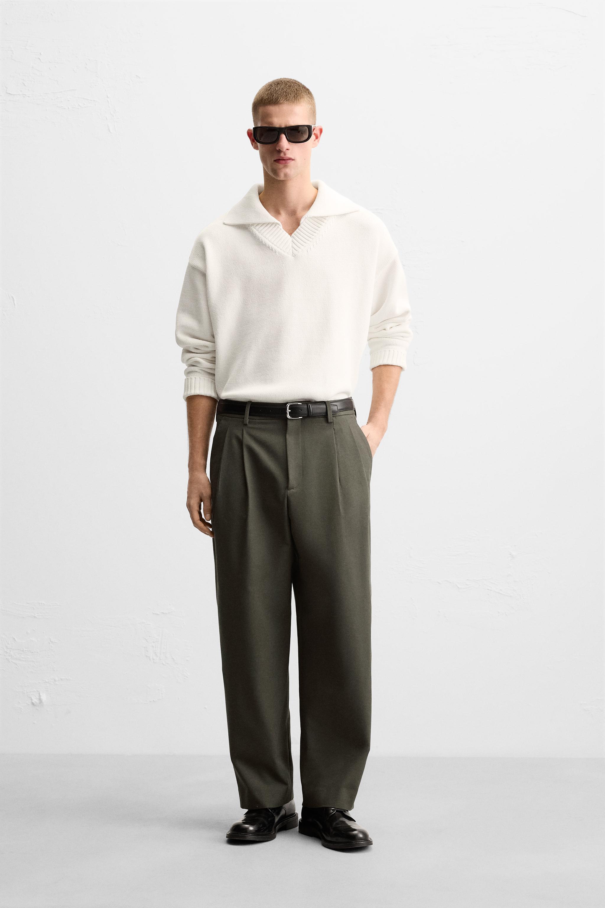 RELAXED FIT PLEATED PANTS - Khaki | ZARA United States