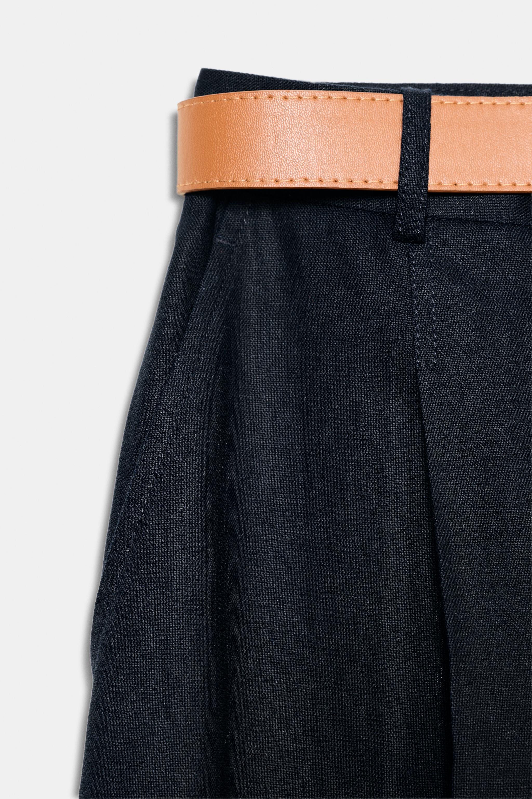 LINEN PANTS WITH BELT AND PLEATS