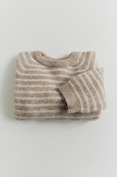 STRIPED WOOL AND CASHMERE SWEATER - Tan marl by Zara