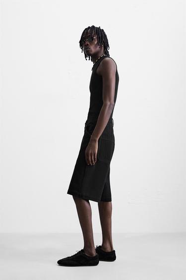 BAGGY FIT DENIM BERMUDA SHORTS WITH STITCHING - Black by Zara - Image 3