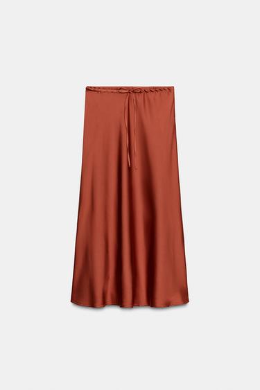 SATIN MIDI SKIRT - Red / Orange by Zara - Image 6